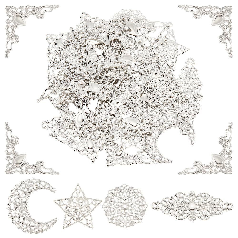 3543 96PCS Iron Filigree Joiner Links, 5 Style Iron Filigree Corner